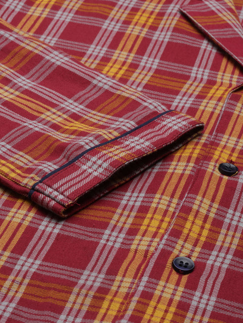 Burgandy Checked Pure Cotton Sleepsuit